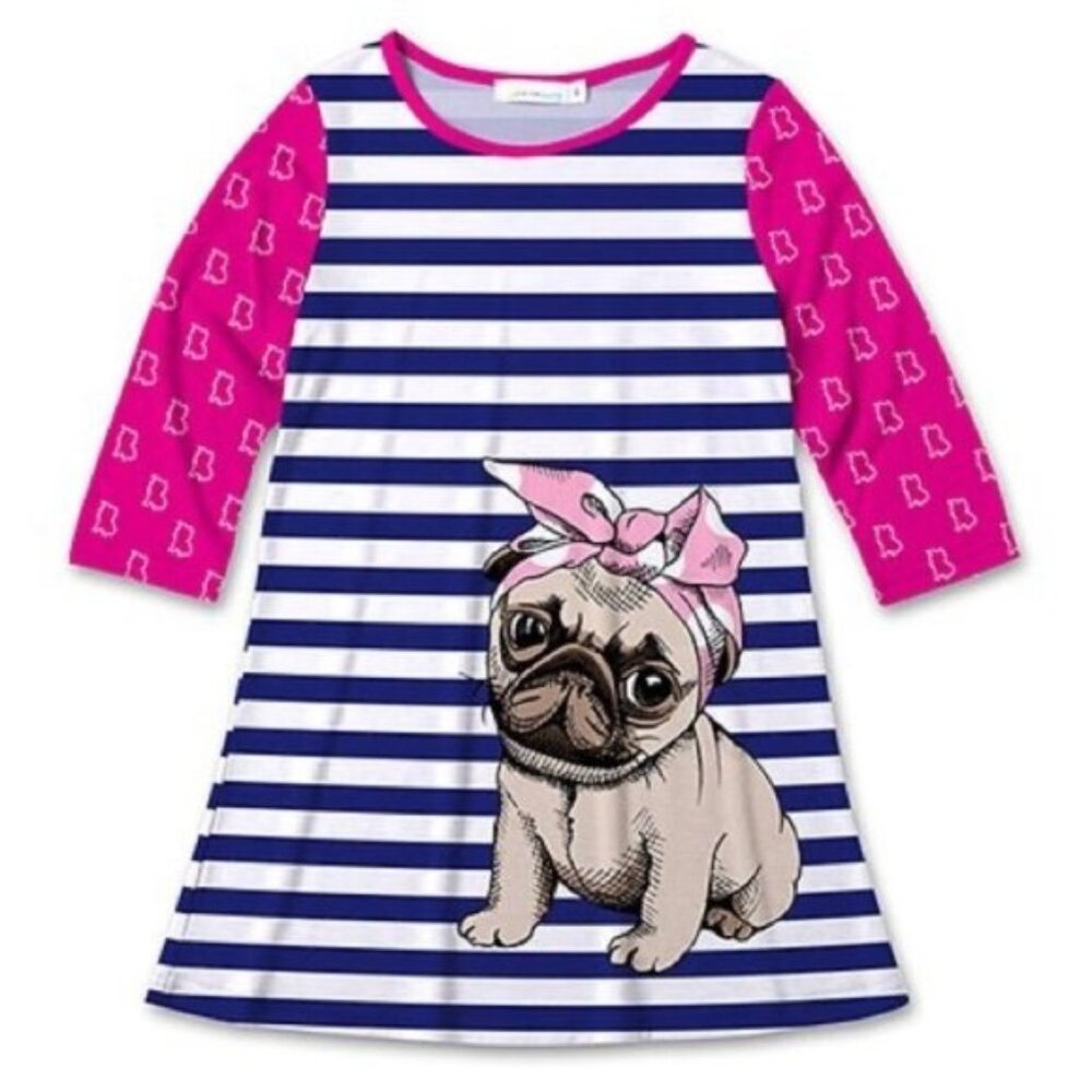 Sunshine Swing | Navy & Pink Pug Shift Dress | Size 10